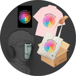 Quantum Bundle – "How Do You Really Feel?" Emotion Wheel Oversized Shirt, Tote Bag & Ruled Notepad Set