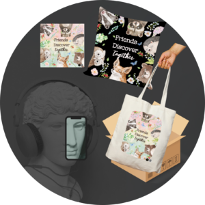 Quantum Bundle - 8x8 Inch Canvas Print, Cushion Cover, Tote | Friends Discover Together