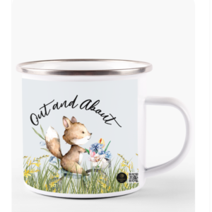 Out and About - White Enamel Milk Mug for Toddlers | Adventure-Inspired Cute Fox Cup