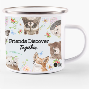 Friends Discover Together White Enamel Mug | Cute Woodland Animal Adventure | Kids’ Nature-Themed Mug