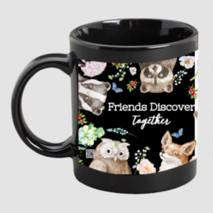Friends Discover Together Black Milk Mug | Woodland Animal Theme | Cute Kids' Adventure Mug