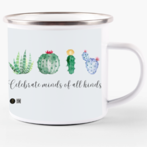 Celebrate Minds of All Kinds - Cactus-Themed White Enamel Milk Mug