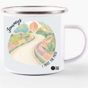 White Enamel Mug | Journeys - Trust the Path | Adventure & Inspiration
