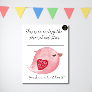 Preschool Star Achievement Certificate – You Have a Kind Heart | Printable Kids Award with Cute Bird Illustration