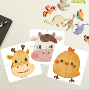 Set of 12 Easy Animal Puzzles for Kids – Fun & Educational Printable Game | Digital Download