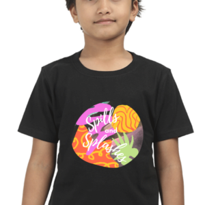 “Spills and Splashes” Boys’ T-Shirt – Bold Abstract Colour Design – Soft Cotton Motivational Tee for School, Art Class & Creative Kids