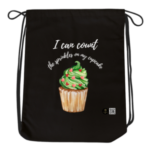 I Can Count Dark Drawstring Bag – Cute Cupcake Design – Lightweight School Gym Bag – Motivational Learning Gift for Kids and Students