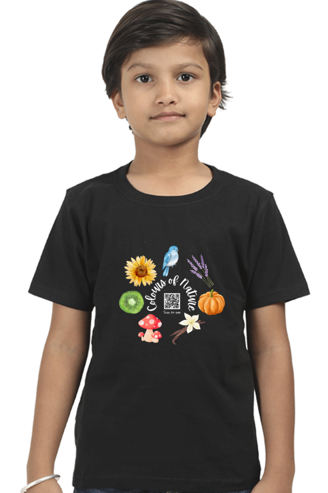 Colors of Nature Boys’ Dark T-Shirt – Rainbow Leaf Design – Soft Cotton Eco-Inspired Tee for Kids, Students & Nature Enthusiasts