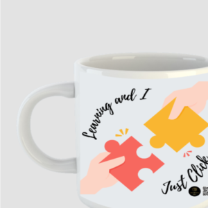“Learning and I Just Click” Motivational Mug – Puzzle Design Coffee & Milk Mug for Students, Teachers, and Education Enthusiasts