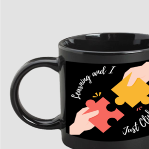 “Learning and I Just Click” Motivational Black Mug – Puzzle Design Coffee & Milk Mug for Students, Teachers, and Education Enthusiasts