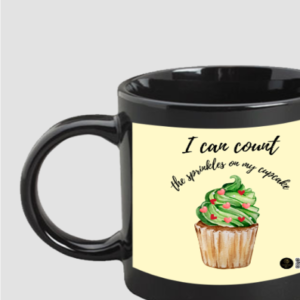 “I Can Count” Black Ceramic Mug – Cute Cupcake Design with Counting Quote – Motivational Coffee Mug for Teachers, Students, Parents & Little Learners