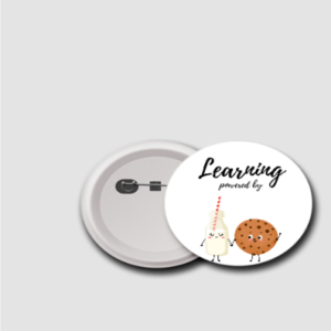 “Brain Fuel” Motivational Badge – Cute Milk & Cookie Design with Learning Quote – Reward Pin for Students, Teachers, Kids & Classroom Gifts