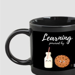 “Brain Fuel” Black Ceramic Mug – Cute Milk & Cookie Design – Motivational Coffee Mug for Teachers, Students & Learning Lovers