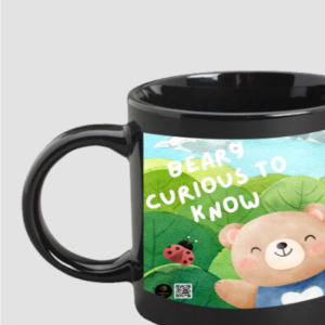 “Beary Curious to Know” Black Coffee Mug – Cute Bear & Ladybird Design – 325ml Ceramic Mug for Teachers, Parents, Students & Learning Enthusiasts