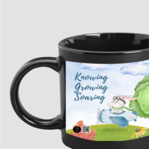 “Knowing, Growing, Soaring” Coffee Mug – Bunny in Plane Design – 325ml Ceramic Mug for Teachers, Students, Kids & Learning Enthusiasts