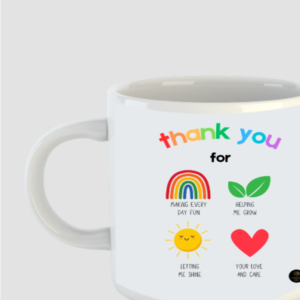 “Grateful Heart” Thank You Mug – Cute Rainbow, Sun, Leaf & Heart Icons – White Ceramic Coffee Cup for Teachers, Parents, Mentors & Caregivers