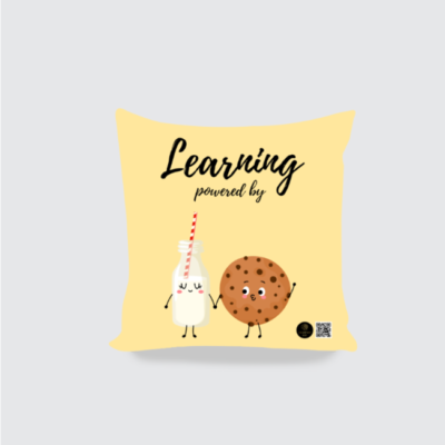 “Brain Fuel” Cushion Cover – Learning Powered by Milk & Cookie Design – 16x16 Cotton Canvas Throw Pillow Cover for Kids’ Rooms, Classrooms & Reading Nooks