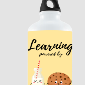 “Brain Fuel” Sipper Bottle – Learning Powered by Milk & Cookie Design – BPA-Free 600ml Water Bottle for Kids, Students, Teachers & Classroom Gifts