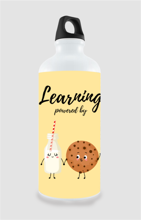 “Brain Fuel” Sipper Bottle – Learning Powered by Milk & Cookie Design – BPA-Free 600ml Water Bottle for Kids, Students, Teachers & Classroom Gifts