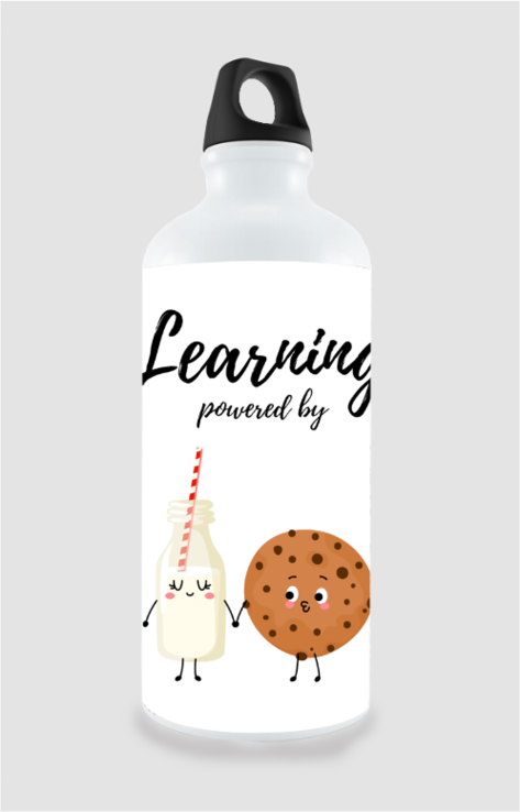 “Brain Fuel” Sipper Bottle – Learning Powered by Milk & Cookie Design – BPA-Free 600ml Water Bottle for Kids, Students, Teachers & Classroom Gifts