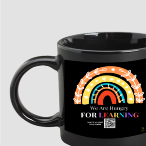 “Hungry for Learning” Coffee Mug – Motivational Rainbow Design – Black Ceramic Mug for Teachers, Students, Book Lovers & Curious Minds