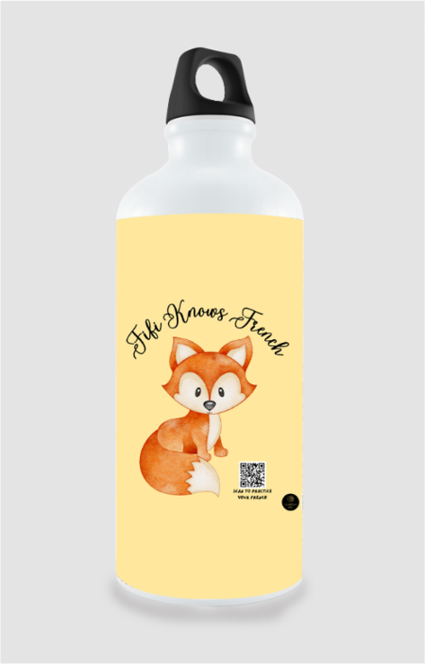 “Fifi Knows French” Sipper Bottle – Cute Fox Design with Language Learning Quote – BPA-Free Water Bottle for Kids, French Students & Classroom Gifts