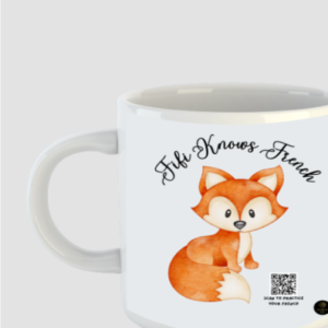 “Fifi Knows French” Black Coffee Mug – Cute Fox Design with Language Learning Theme – Ceramic Mug for Kids, Teachers, Language Lovers & French Class Gifts