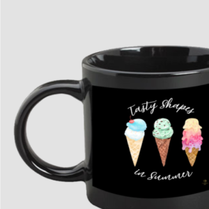 “Tasty Shapes” Black Coffee Mug – Colorful Ice Cream Design – Fun Ceramic Mug for Summer Vibes, Students, Teachers & Ice Cream Lovers