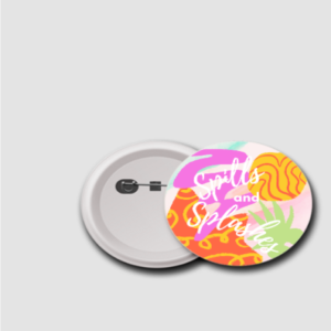 Spills and Splashes – 44mm Artistic Abstract Badge – Colourful Fun Button Badge for Kids, Students, and Creative Souls