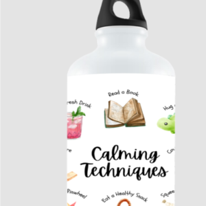 Calming Techniques White Sipper Bottle – Breathing & Mindfulness Reminders – BPA-Free Water Bottle for Kids, Classrooms & Emotional Wellness