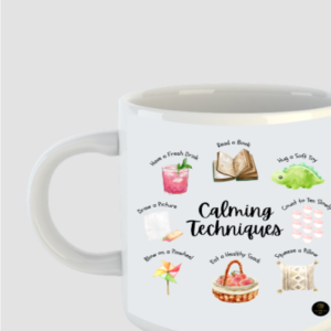 Calming Techniques White Coffee Mug – Mindfulness & Breathing Reminders – 325ml Ceramic Self-Care Mug for Teachers, Therapists & Daily Calm