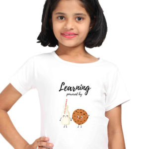 “Brain Fuel” Girls’ T-Shirt – Cute Milk & Cookie Design with Learning Quote – Soft Cotton Motivational Tee for Students, Preschoolers & Little Learners