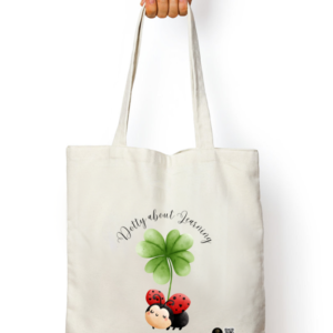 “Dotty About Learning” White Tote Bag – Cute Ladybird & Clover Design – Reusable Cotton Canvas Bag for Students, Teachers & Learning Lovers