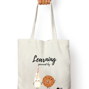 “Brain Fuel” Tote Bags – Cute Milk & Cookie Design with Learning Quote – Reusable Cotton Canvas Bags for Kids, Teachers, Students & Classroom Gifting