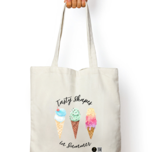 “Tasty Shapes” Tote Bag – Ice Cream Cone Design with Summer Theme – Reusable Cotton Canvas Bag for Kids, Teachers, Students & Sweet Learning Moments