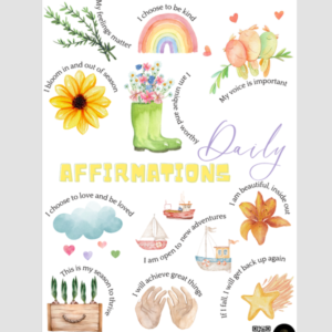 A3 Daily Affirmations Poster – Motivational Wall Art for Kids & Adults | Positive Quotes with Watercolour Illustrations