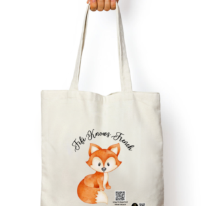 “Fifi Knows French” Tote Bag – Cute Fox Design with Language Learning Quote – Reusable Cotton Canvas Bag for Kids, Teachers, French Classrooms & Everyday Fun
