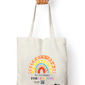 “Hungry for Learning” White Tote Bag – Motivational Rainbow Design – Reusable Cotton Canvas Bag for Students, Teachers, Book Lovers & Everyday Learning Adventures