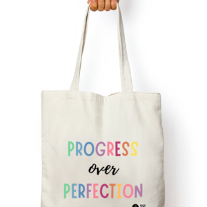 “Progress Over Perfection” Tote Bag – Bold Motivational Quote Design – Reusable Cotton Canvas Bag for Students, Teachers, Creatives & Everyday Inspiration