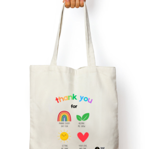 “Grateful Heart” Tote Bag – Thank You Design with Rainbow, Sun, Leaf & Heart – Reusable Cotton Canvas Bag for Teachers, Mentors, Parents & Everyday Gratitude