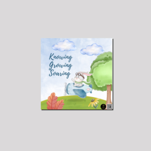 “Knowing, Growing, Soaring” Canvas Wall Art – Bunny in Plane Design – Ready-to-Hang Educational Decor for Classrooms, Kids’ Rooms & Learning Corners