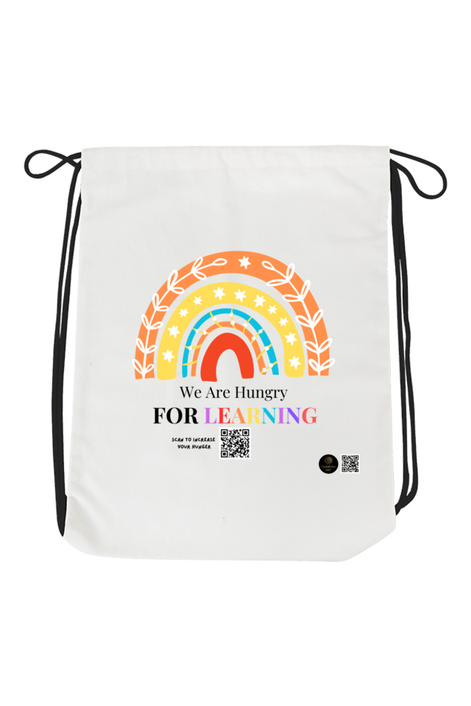 Hungry for Learning Drawstring Bag – Motivational Rainbow Design, Eco-Friendly, School and Daily Use Backpack