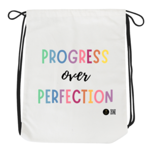 Progress Over Perfection Drawstring Bag – Motivational Rainbow Quote Bag – Lightweight Gym Bag – School and Travel Sack – Inspirational Gift