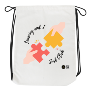 Learning and I Just Click Drawstring Bag – Fun Educational Print – School Gym Sack – Lightweight Everyday Bag – Student Motivation Gift