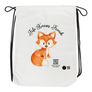 Fifi Knows French Drawstring Bag – Cute Fox Design – Lightweight School and Gym Bag for Kids, Language Learners & Students