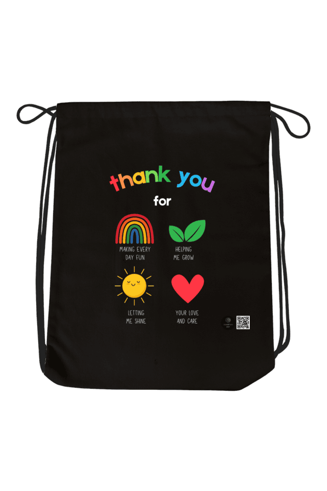 Grateful Heart Dark Drawstring Bag – Colourful Thank You Design – Lightweight School and Gym Bag for Students, Teachers & Everyday Heroes - Image 2