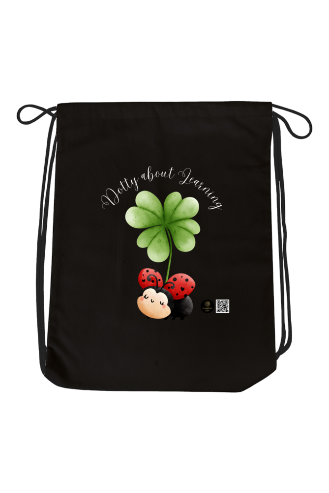Dotty About Learning Dark Drawstring Bag – Cute Ladybug and Clover Design – Lightweight School Bag for Kids, Students & Teachers - Image 2