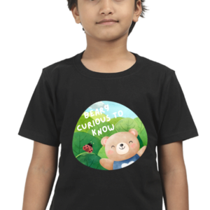 “Beary Curious to Know” Boys’ T-Shirt – Cute Bear & Ladybird Design – Soft Cotton Curiosity-Inspired Tee for Preschoolers, Students & Little Explorers