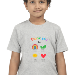 “Grateful Heart” Boys’ T-Shirt – Colourful Thank You Design with Rainbow, Sun, Leaf & Heart – Soft Cotton Tee for Students, Class Events & Everyday Positivity