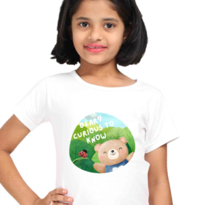 “Beary Curious to Know” Girls’ T-Shirt – Cute Bear & Ladybird Design – Soft Cotton Learning-Inspired Tee for Preschoolers, Students & Curious Little Girls